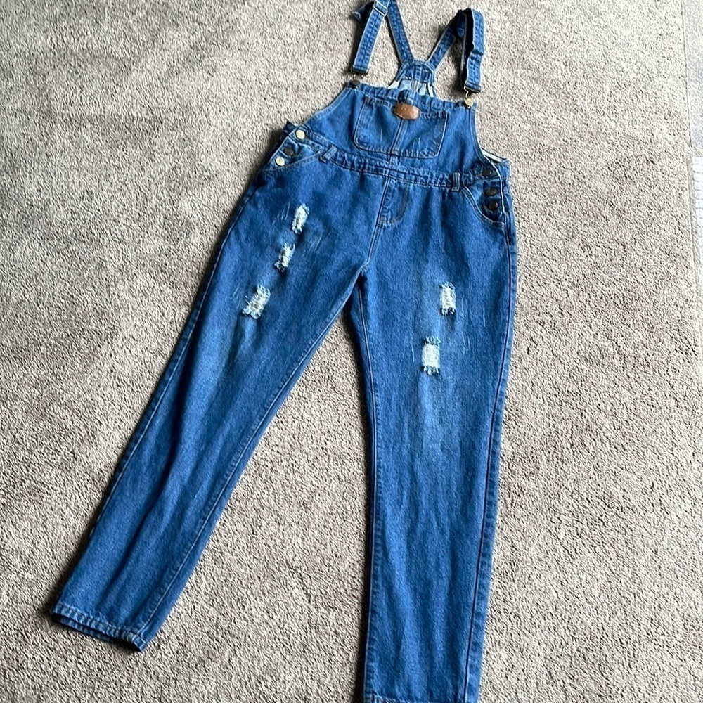 Base Girl New Jens Distressed Denim‎ Overalls